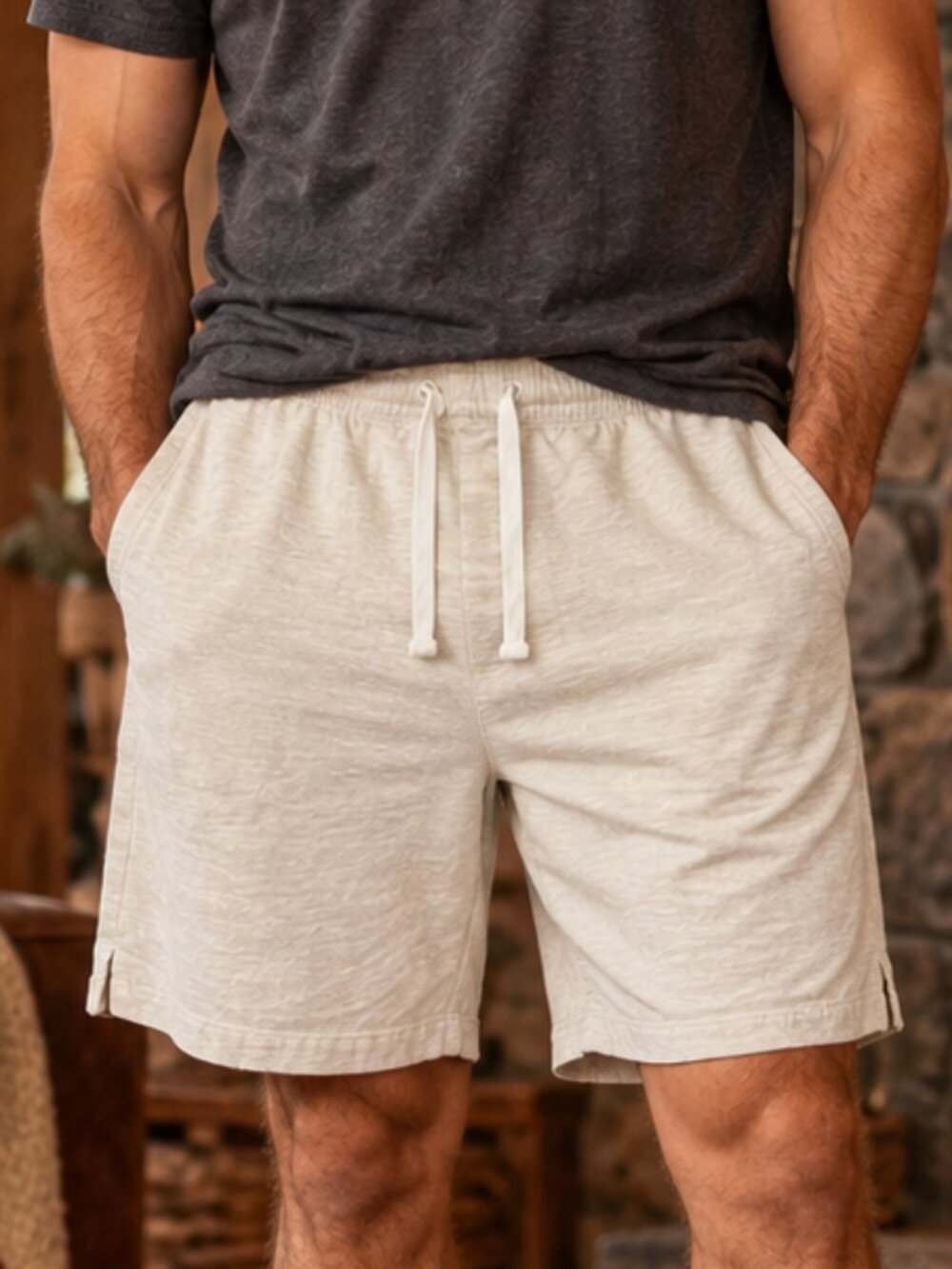 GAP Linen Cotton Easy Short Men's Size XL Neutral Pockets Drawstring 8" Inseam